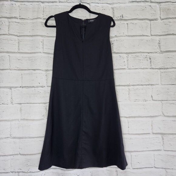 Theory Women's Myani Contour Sleeveless Solid Black Knee Length Dress Stretch 8 - Picture 1 of 11